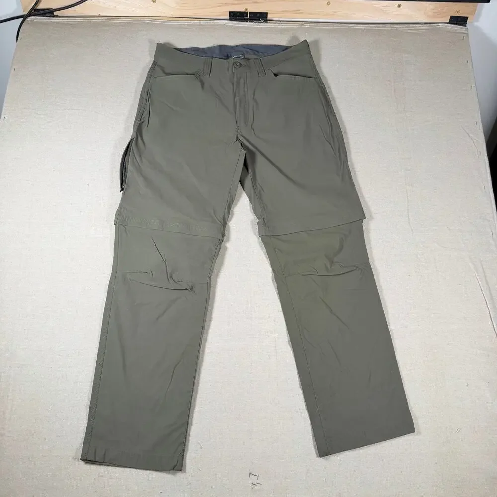 Eddie Bauer Pants Mens 34x30 Green Convertible Tech Zip-Off Hiking Nylon Stretch